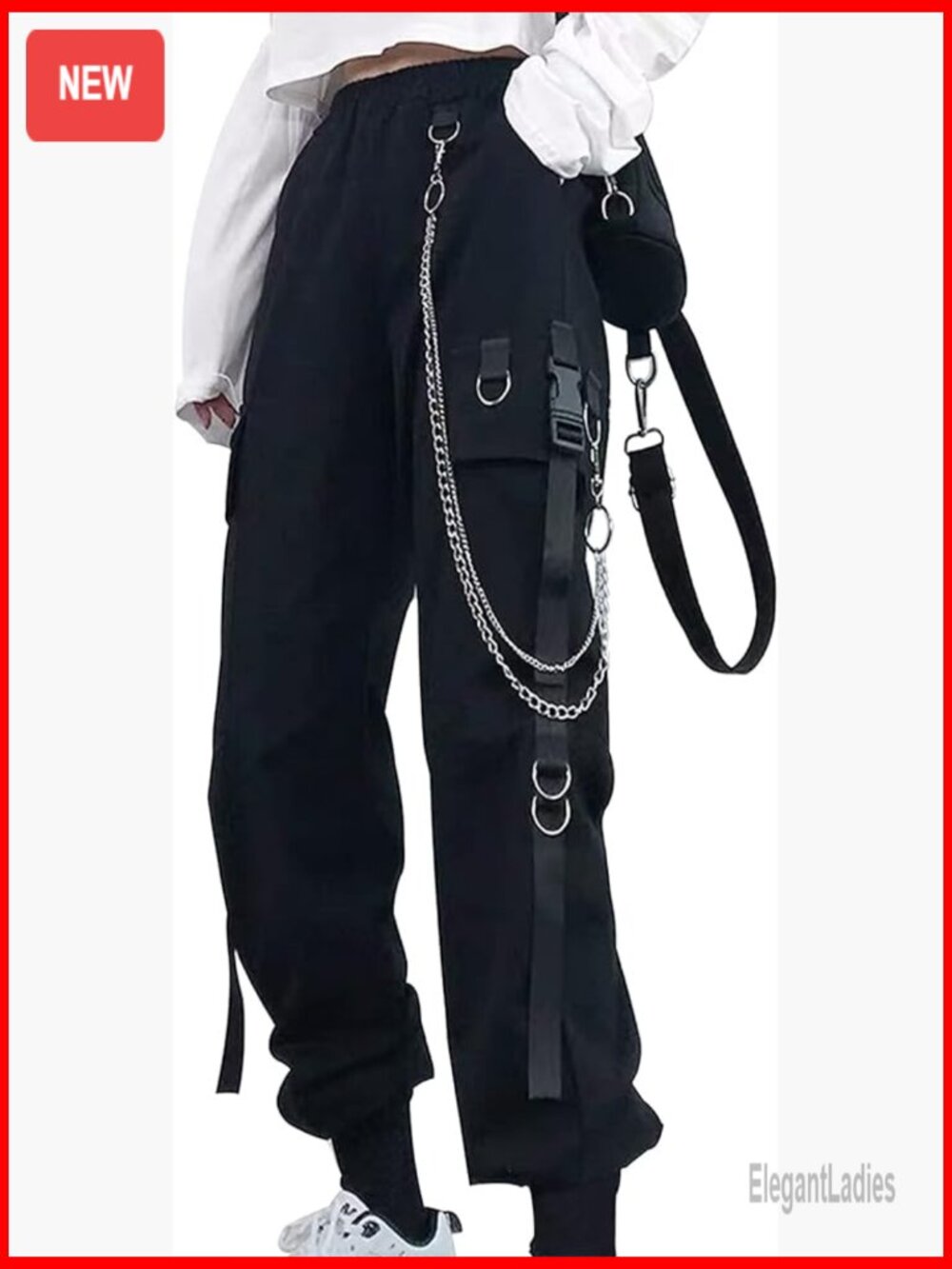 Women's Cargo Jogger Pants with Removable Chain, Utility Pockets, Lightweight - Picture 1 of 7